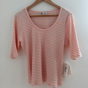 Carve Designs Asher Ribbed Top Scoop Neck Organic Cotton Peach Pink Stripes XL